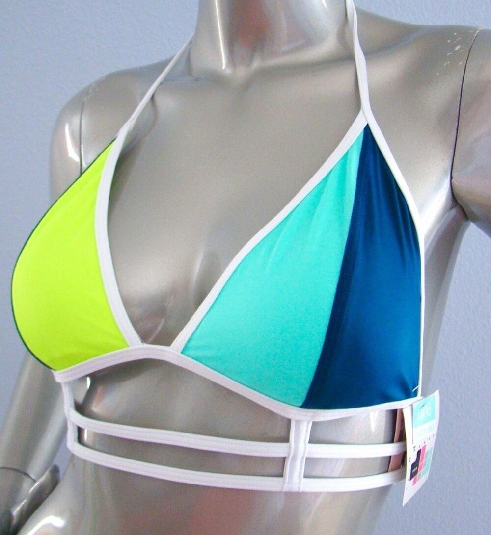 PINK Victoria's Secret Venetian Teal Colorblock Strappy Bikini Top S (AA-C)